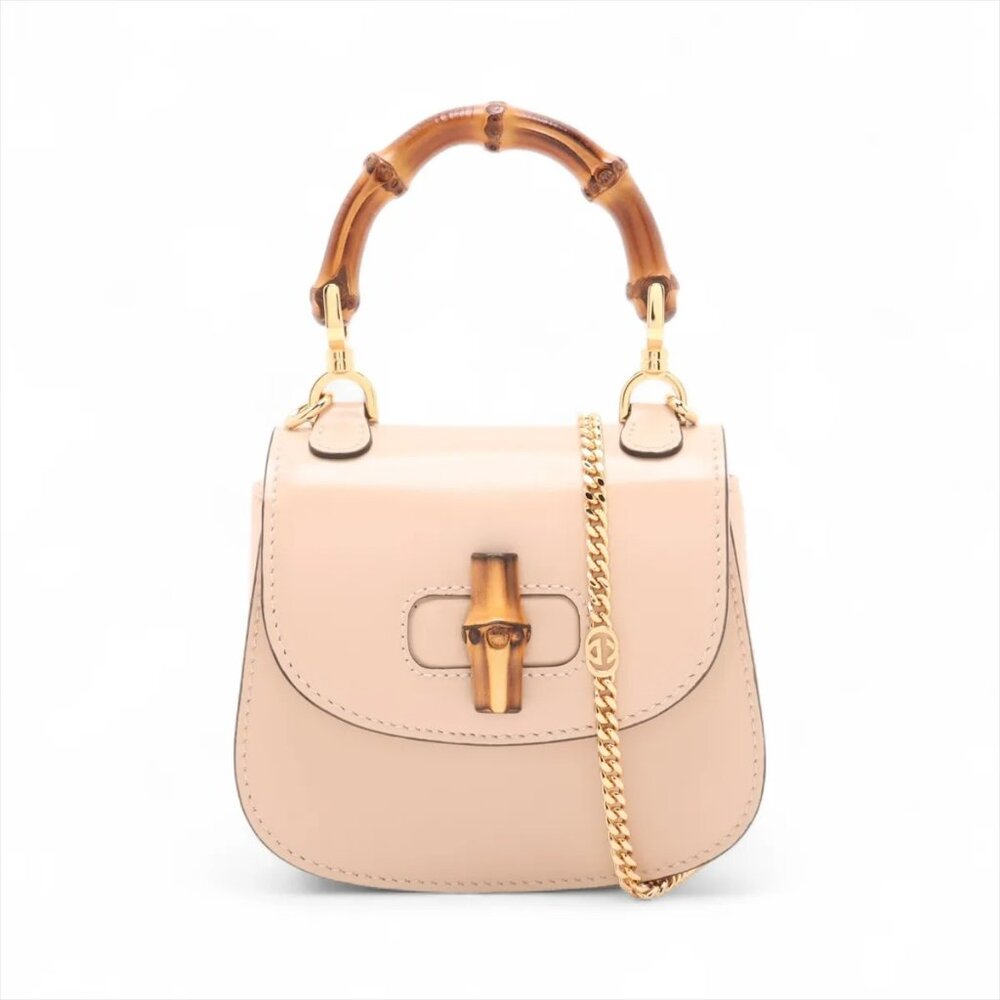 👜 Gucci Bamboo 1947 Leather 2-Way Handbag Pink 760246